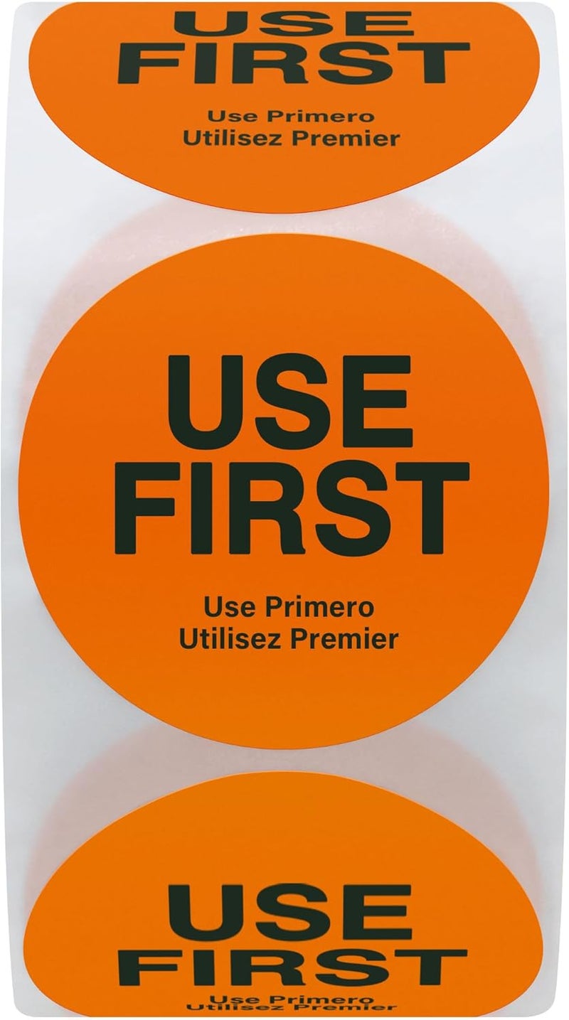هيبسك ملصقات Hybsk USE First لخدمة الطعام في المطاعم FIFO بحجم 1.5 بوصة، إجمالي 500 ملصق لكل لفة (برتقالي) مواد مختارة واسعة - Image 2