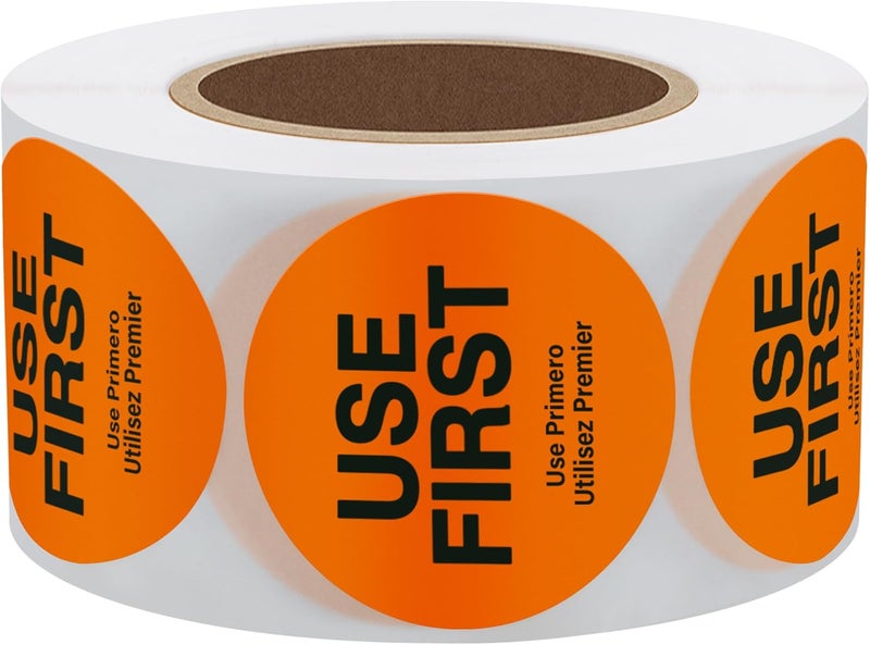 هيبسك ملصقات Hybsk USE First لخدمة الطعام في المطاعم FIFO بحجم 1.5 بوصة، إجمالي 500 ملصق لكل لفة (برتقالي) مواد مختارة واسعة - Image 3