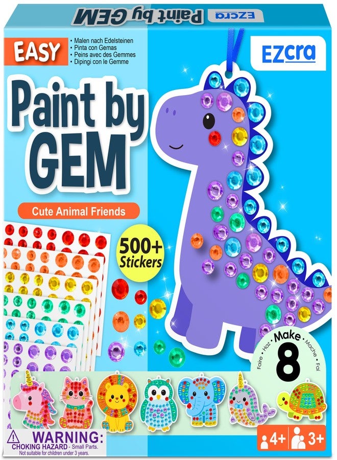 EZCRA Paint by Sticker Kit for Kids - Animal Friends, 500+ Gem Stickers - Image 1