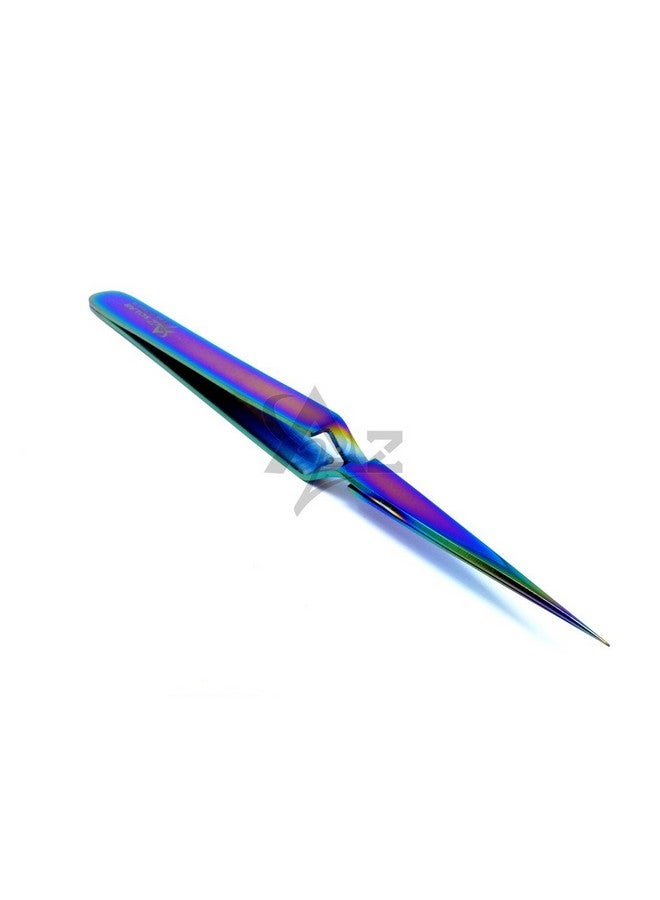 A2Z Set Of 2 Stainless Steel Multi Titanium Rainbow Color 3D Eyelash Extension Tweezers A Type Angled + X Type Self Retracting Fine Point (A2Z) - Image 4