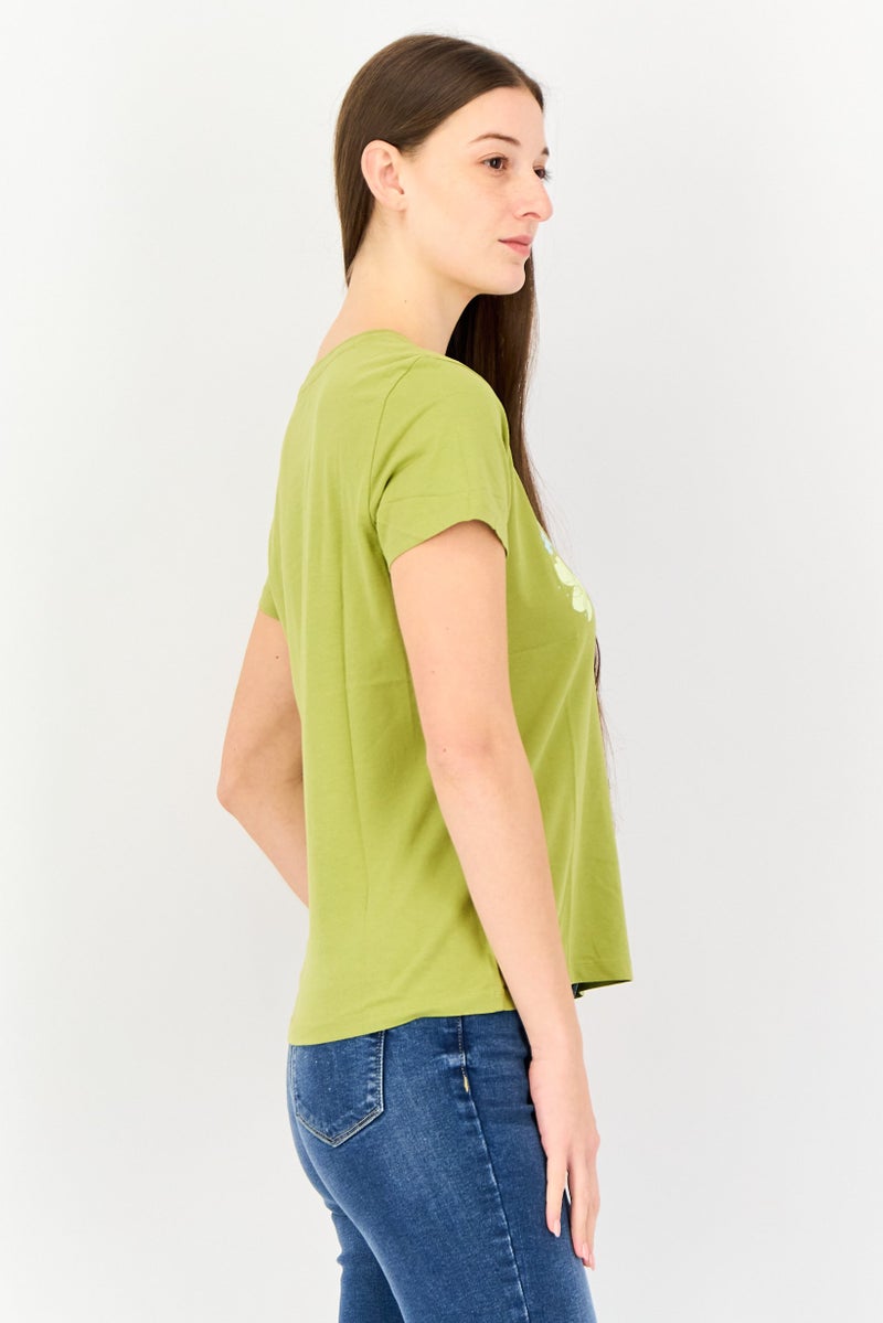 Levi's Women Crew Neck Short Sleeve Graphic Print T-Shirt, Olive - Image 2