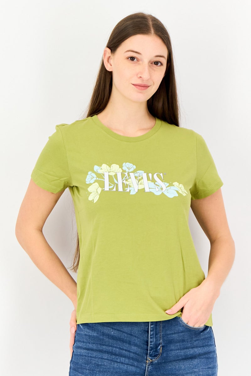 Levi's Women Crew Neck Short Sleeve Graphic Print T-Shirt, Olive - Image 1