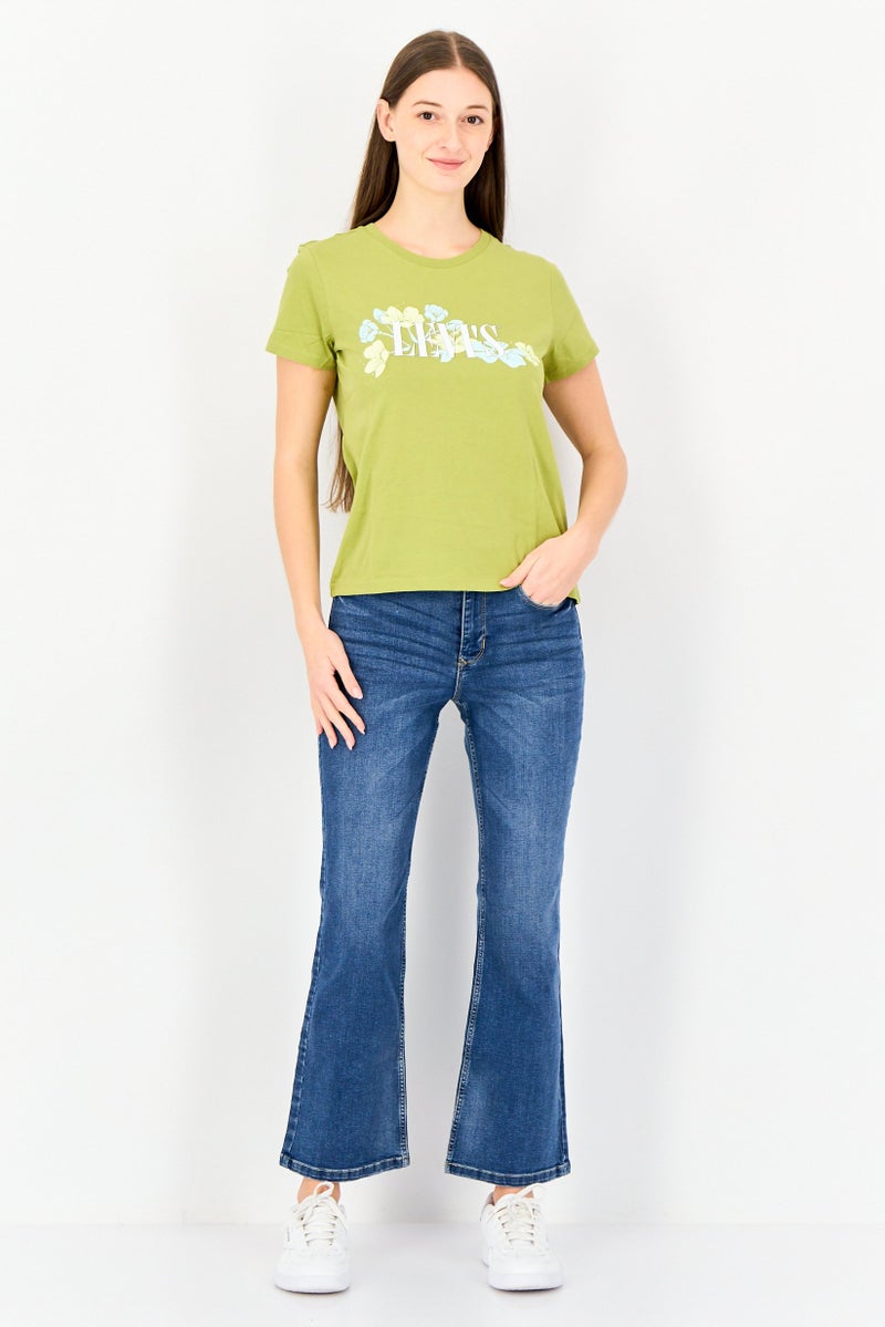 Levi's Women Crew Neck Short Sleeve Graphic Print T-Shirt, Olive - Image 4