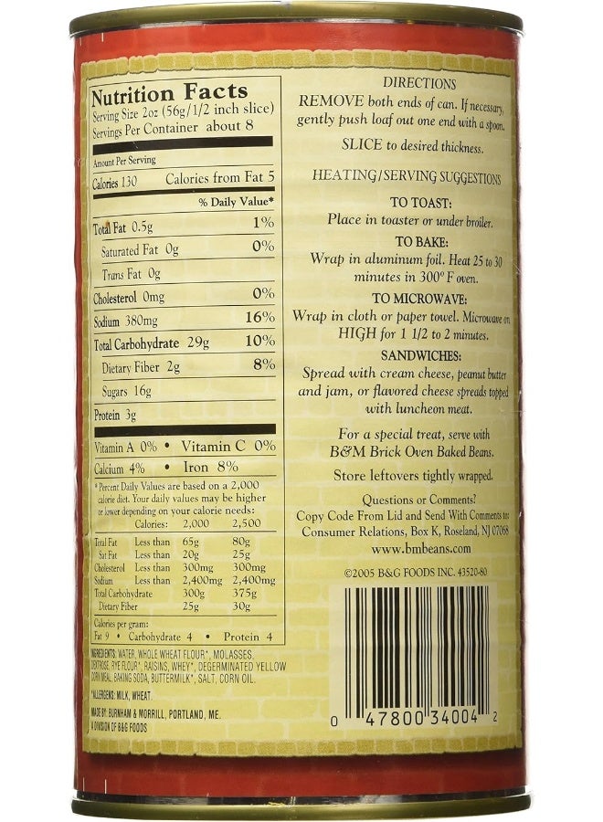 B&M Brown Bread with Raisins, 16-Ounce Cans (Pack of 6) - Image 2