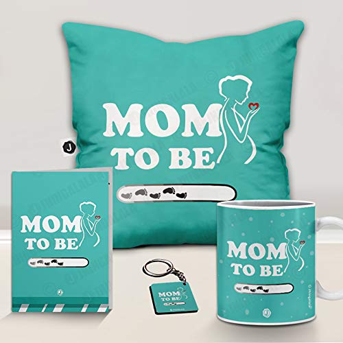 Jhingalala Jhingalala Mom to Be Printed Satin Cushion with Filler Coffee Mug Key Chain Greeting Card Combo Multicolor Medium - Image 2