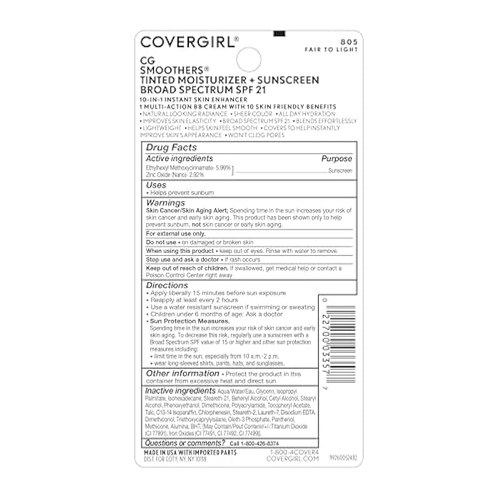 COVERGIRL Smoothers Lightweight BB Cream, Fair to Light 805, 1.35 oz (Packaging May Vary) Lightweight Hydrating 10-In-1 Skin Enhancer with SPF 21 UV Protection - Image 5