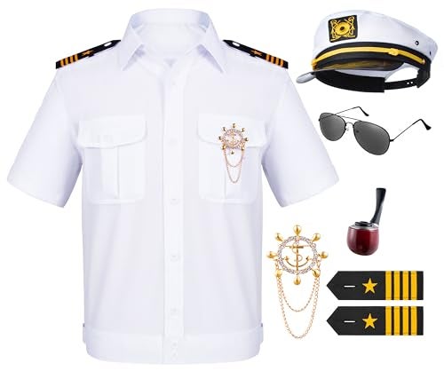 TOGROP 6PCS Men's Yacht Captain Sailor Costume Adult Shirt Hat Accessories Set Party Cosplay X-Large White - Image 1