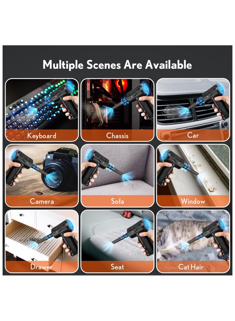 SYOSI Compressed air Duster, 130000RPM Cordless Air Blower for Keyboard Cleaner, No Canned Air Duster Electric Air Duster with LED Light, Rechargeable Air Dusters 3 Speeds car, Handheld Cordless - Image 4