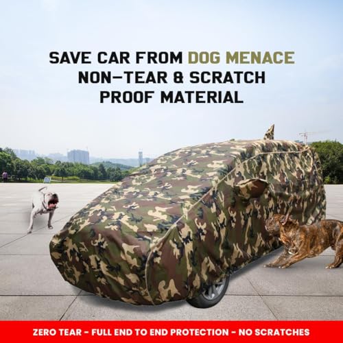 Autofact Swift Waterproof Car Cover with Mirror & Antenna Pockets, Jungle Print Army Design, 4x4 American Matty,Triple Stitched, Compatible with Maruti Swift Car Cover (2005 to 2017), Car Accessories. - Image 5