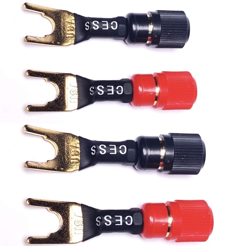 CESS125L Spades Fork Plug to Twist Binding Post Banana Female Jack Socket Y Plug Terminal 4 Pack Large Fork