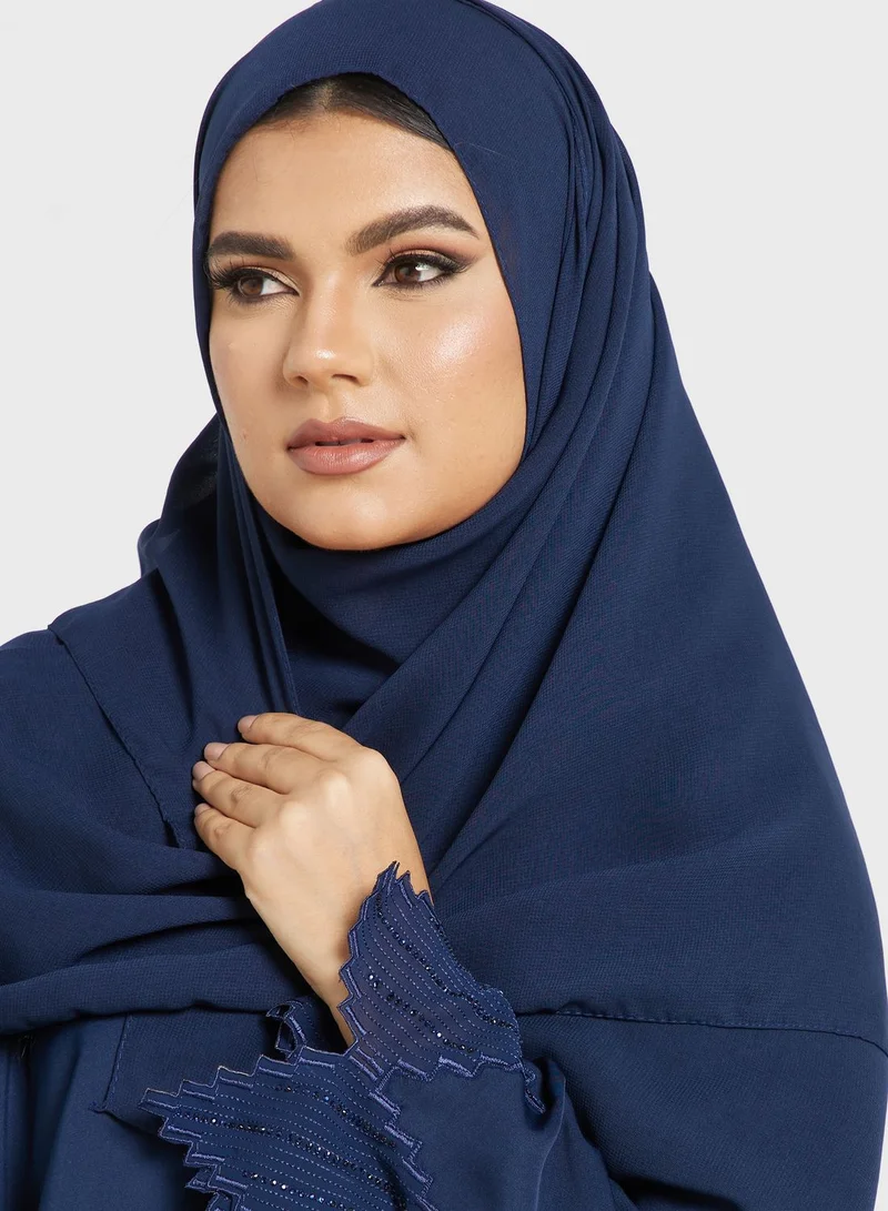 Khizana Lace Hem Detail Abaya With Sheila