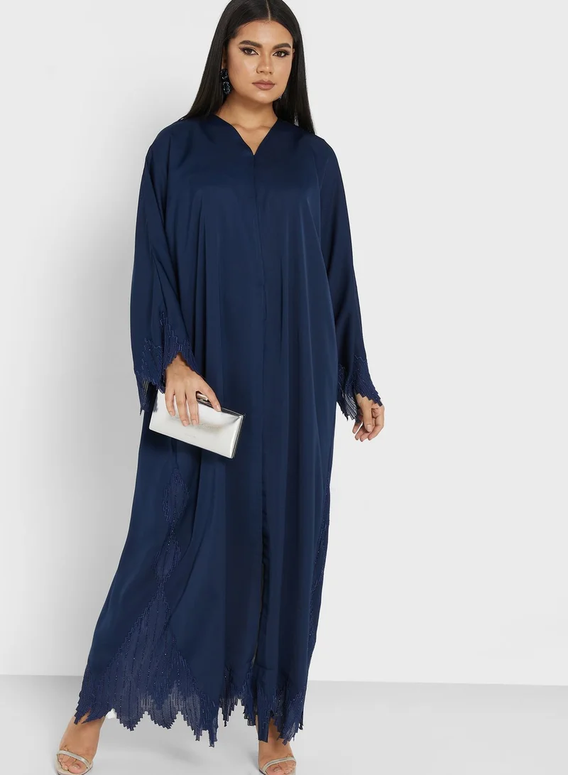 Khizana Lace Hem Detail Abaya With Sheila