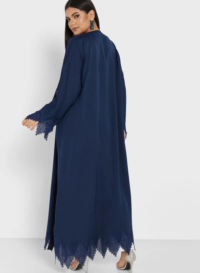 Khizana Lace Hem Detail Abaya With Sheila