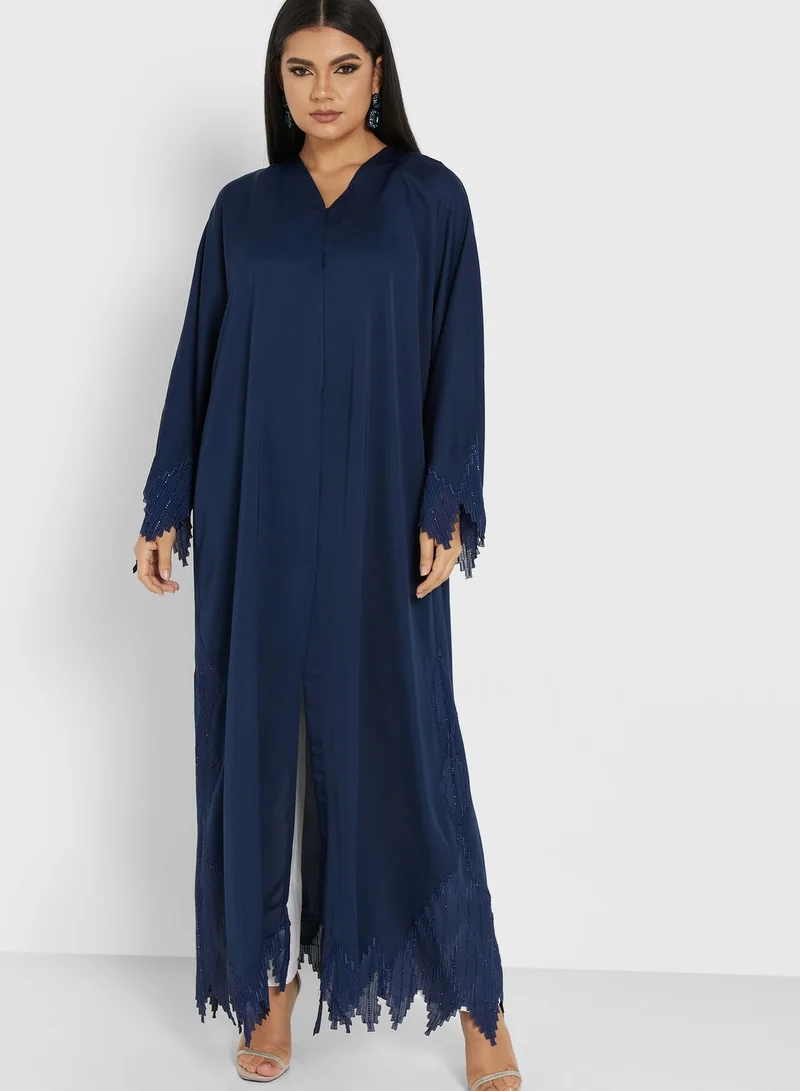 Khizana Lace Hem Detail Abaya With Sheila