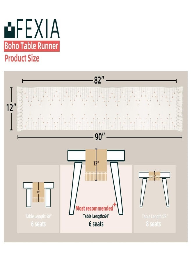 FEXIA Boho Table Runner with Tassels 90 Inches Long for Home Decor Macrame Table Runner for Room Decor Farmhouse Rusitic Table Runner for Dining Bedroom Bridal Shower (12x90 Inches) - Image 2