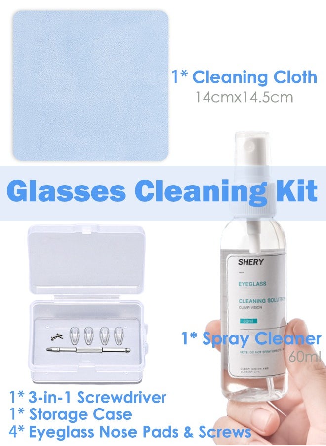 SHERY 60ml Glasses Cleaning Kit Eyeglass Cleaner Anti Fog Lens Cleaner Spray with Microfiber Cleaning Cloth Eye Glass Repair Kit with Screws and Screwdriver Tools Nose Pads  - Image 2