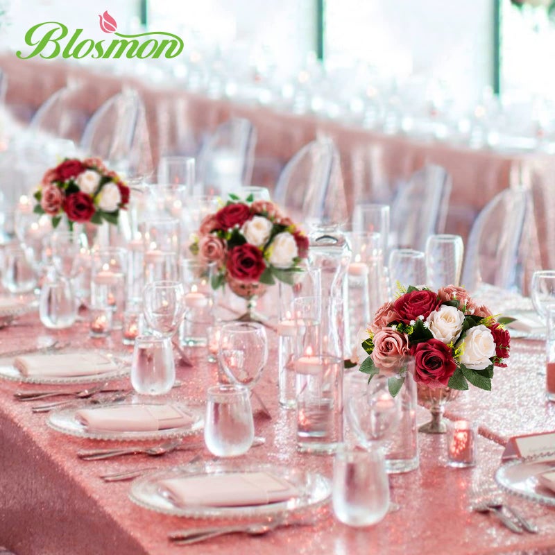 BLOSMON Wedding Flowers Centerpieces for Tables: 10 Pcs Burgundy & Dusty Rose & Creamy White Fake Roses Kissing Balls Decoration - Artificial Silk Floral Arrangements for Home Party DIY Decor - Image 2