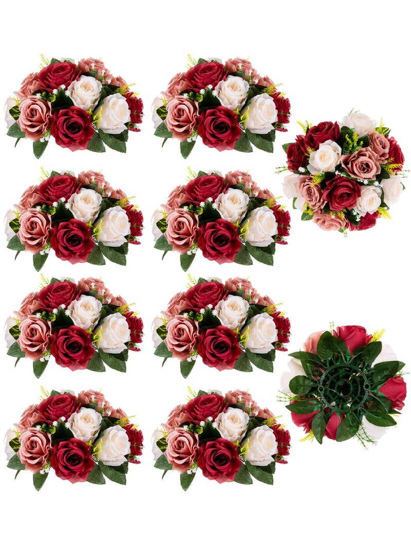 BLOSMON Wedding Flowers Centerpieces for Tables: 10 Pcs Burgundy & Dusty Rose & Creamy White Fake Roses Kissing Balls Decoration - Artificial Silk Floral Arrangements for Home Party DIY Decor - Image 1