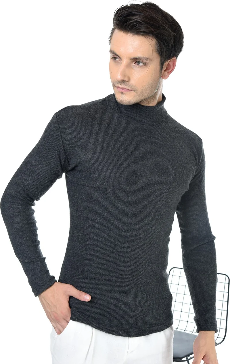 بيليفانتي كولكشن Men's Smoked Half Turtleneck Slim Fit Sweater