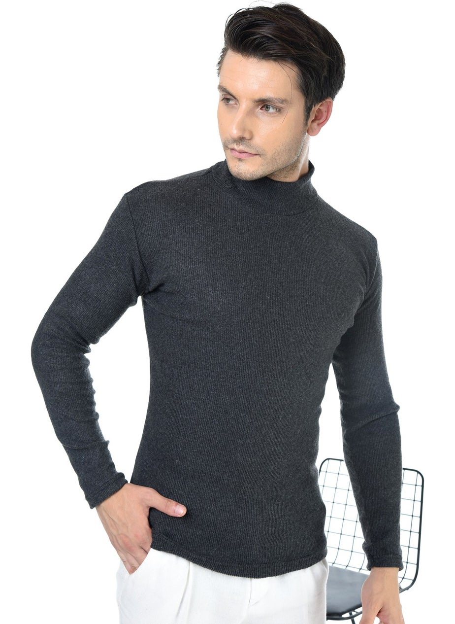 Belifanti Collection سويت شيرت للرجال بنمط نص تريكو مدخن ضيق  - Image 3