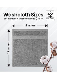 Infinitee Xclusives Infinitee Xclusives Premium Grey Washcloths Set – Pack of 4, 13 x 13 Inches (33 x 33cm) 100% Cotton Wash Cloths for Your Body and Face Towels, Kitchen Dish Towels and Rags, Baby Washcloth  - Image 3