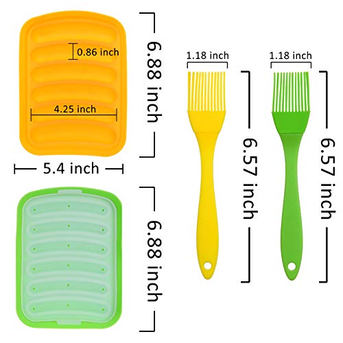Kare Kind Kare & Kind 2x Silicone Sausage Molds - Non-Stick Flexible Hotdog Maker - 6-Cavity Baking Cooking Steaming Container - DIY Homemade Sausages - Includes 2x Silicone Mini Brushes and 20x Pastry Bags - Image 2
