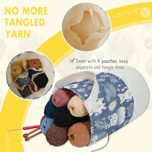 LeCorner Yarn Bag, Large Crochet Bag Organizer, Drawstring Yarn Storage Knitting Bags, Portable Mini Yarn Holder for Crocheting Project, Store Skein Ball, Needles Accessories - Image 4