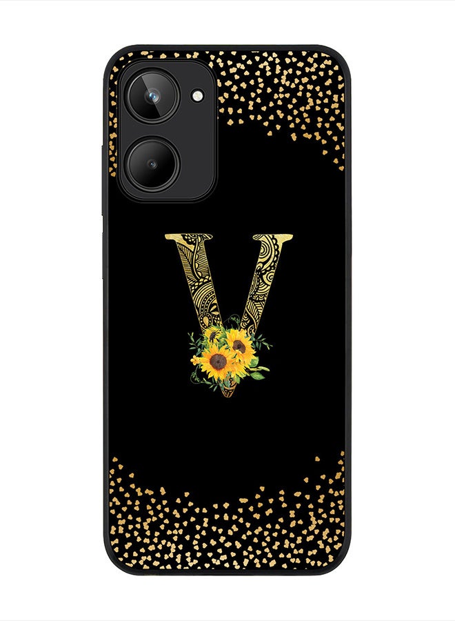 Stylizedd Cover for Realme 10 4G Case , Rugged Black Slim fit Phone Cases   - Custom Monogram Initial Letter Mandala Floral Pattern Alphabet-V (Dark Pink Rose) - Image 1