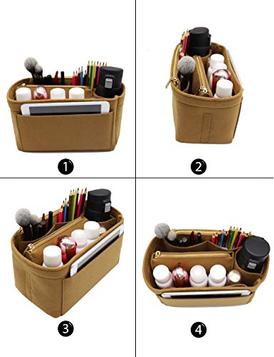 LEXSION Purse Organizer,Felt Bag Organizer Insert Purse Organizer For Speedy,Neverful,Tote,Handbag,Shaper 8023 Light Brown M - Image 5