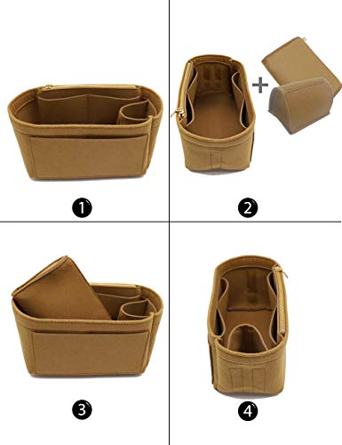 LEXSION Purse Organizer,Felt Bag Organizer Insert Purse Organizer For Speedy,Neverful,Tote,Handbag,Shaper 8023 Light Brown M - Image 3