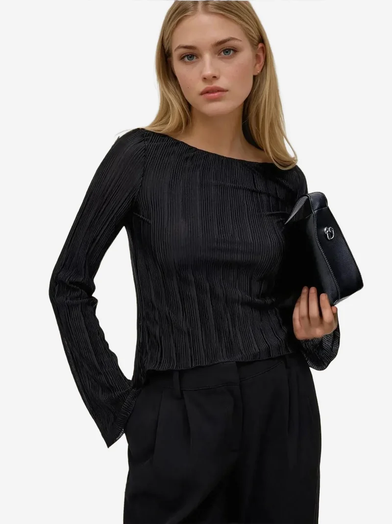 HICCUP Back Tie Strap Boat Neck Blouse