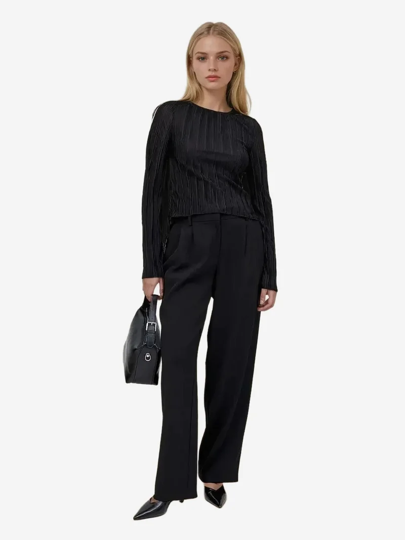 HICCUP Black Back Tie Strap Boat Neck Blouse for Women | Best Price UAE