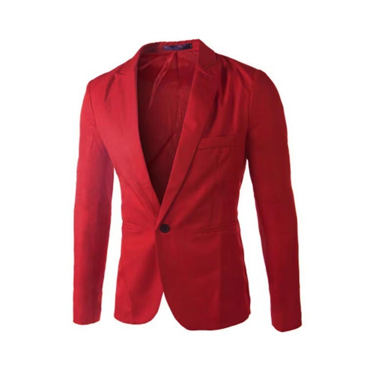 Cross-border Foreign Trade Fashion Mens Casual Single-breasted Small Suit Korean Style Youth Slim-fit Solid Color Non-ironing Suit Jacket Red 
