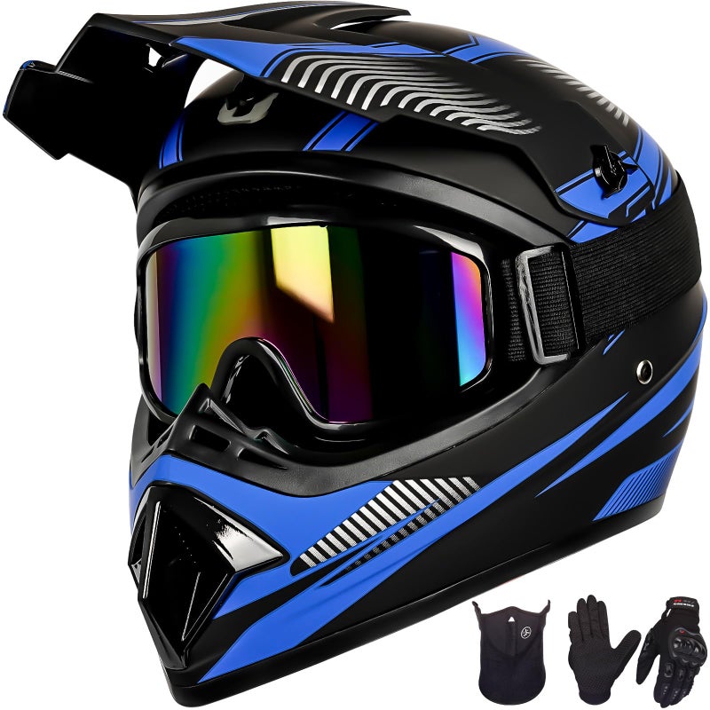 Yesmotor Youth Dirt Bike Helmet Set Includes Gloves, Goggles, Mask, Ideal Helmet for Kids 8-14, Premium Safety Gear for Dirt Bike Helmets Enthusiasts - DOT Approved (Dark Blue,M) - Image 1