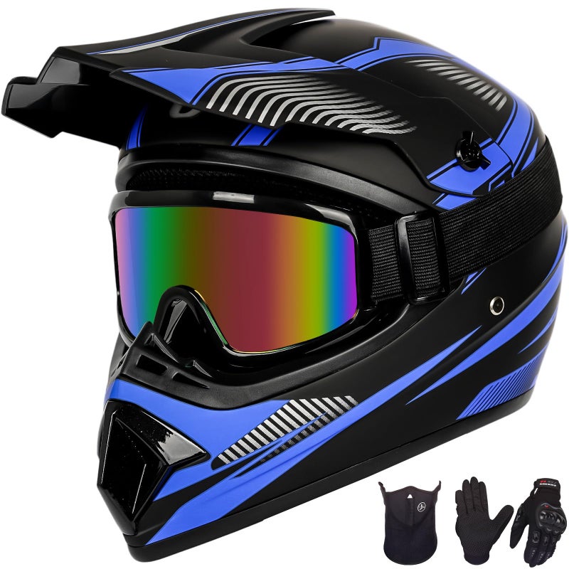 Yesmotor Youth Dirt Bike Helmet Set Includes Gloves, Goggles, Mask, Ideal Helmet for Kids 8-14, Premium Safety Gear for Dirt Bike Helmets Enthusiasts - DOT Approved (Dark Blue,M) - Image 2