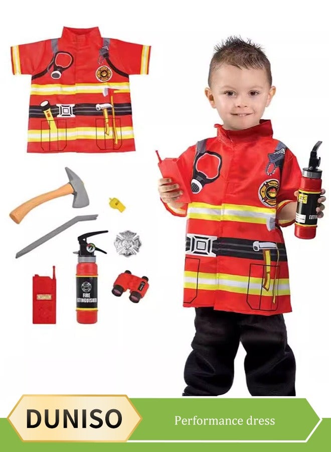 DUNISO Fireman Costume Children, Role Play Costume Toy for Children for Children's School Costumes, Costume Parties,School and Home Games,M,120cm  - Image 1