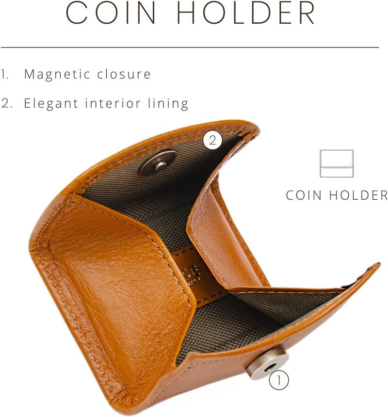 Maruse Slim Handmade Italian Leather Coin Purse for Women and Men - Honey Cognac Small Coin Pouch with Magnetic Closure, Perfect Change Purse and Stylish Leather Pouch. - Image 2