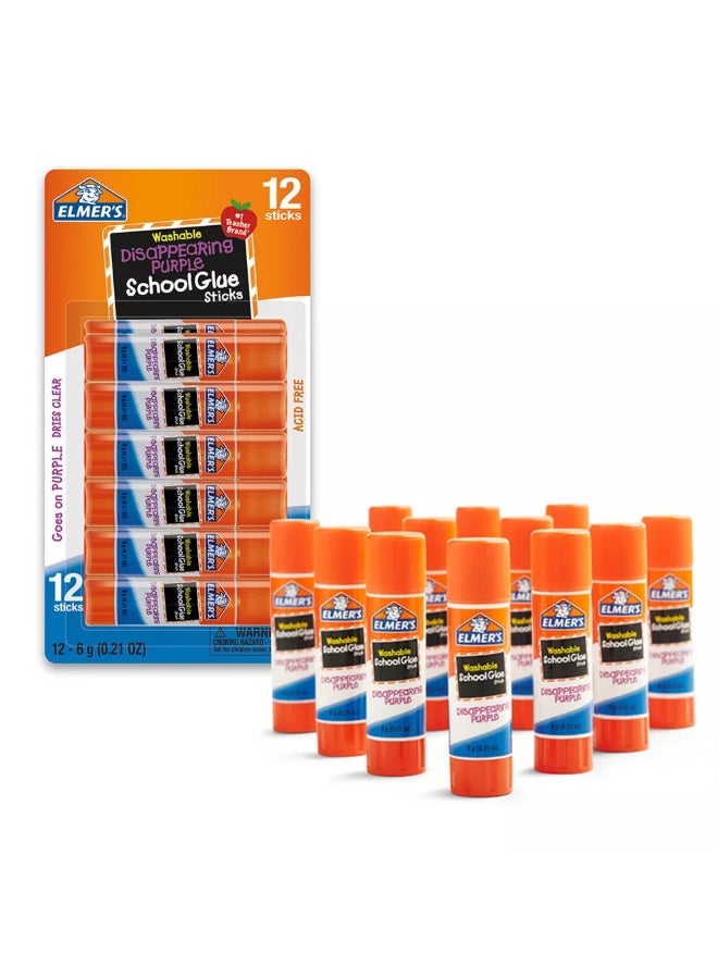 Elmer's Disappearing Purple School Glue Sticks, Washable and Non-Toxic, 6 Grams, Pack of 12 - Ideal for School and Craft Projects - Image 1