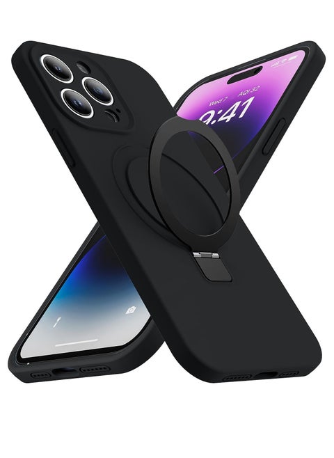 iPhone 14 Pro MagSafe Case with Magnetic Invisible Stand,【Full Shockproof Protection】Soft Silicone Phone Cover with Kickstand for Apple 14 Pro (Black)