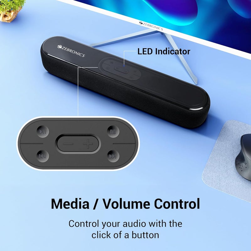 ZEBRONICS بار فيتا 201، مكبر صوت بلوتوث لاسلكي، 30 واط، حتى 8 ساعات تشغيل، محركات مزدوجة قوية، مشعات مزدوجة سلبية، مؤشر LED، BTv5.3 | USB | AUX - Image 5