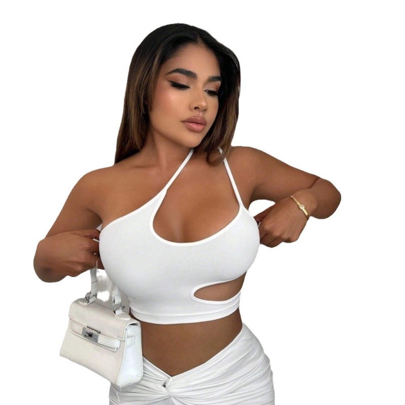 تيشيرت نسائي قصير بدون أكمام أبيض - Image 5