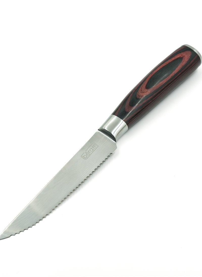 Beram 4.5 Inch Steak Knife, Stainless Steel Blades with Pakka Wood Handle, Serrated Blades for Effortless Cutting, Garnishing Knives for Daily Use, Premium Kitchen Knife 
