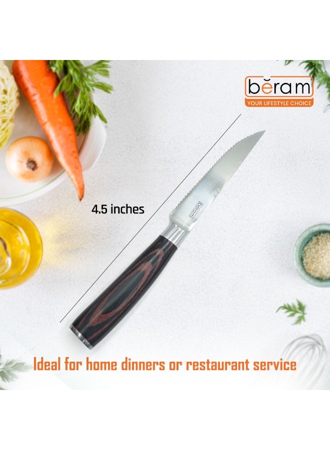 بيرام سكين ستيك بيرام 4.5 بوصة بمقبض خشب باكا وشفرة من الفولاذ المقاوم للصدأ 3CR13 – متين، مريح، قطع سلس، مناسب للتزيين والاستخدام اليومي في المطبخ - Image 2