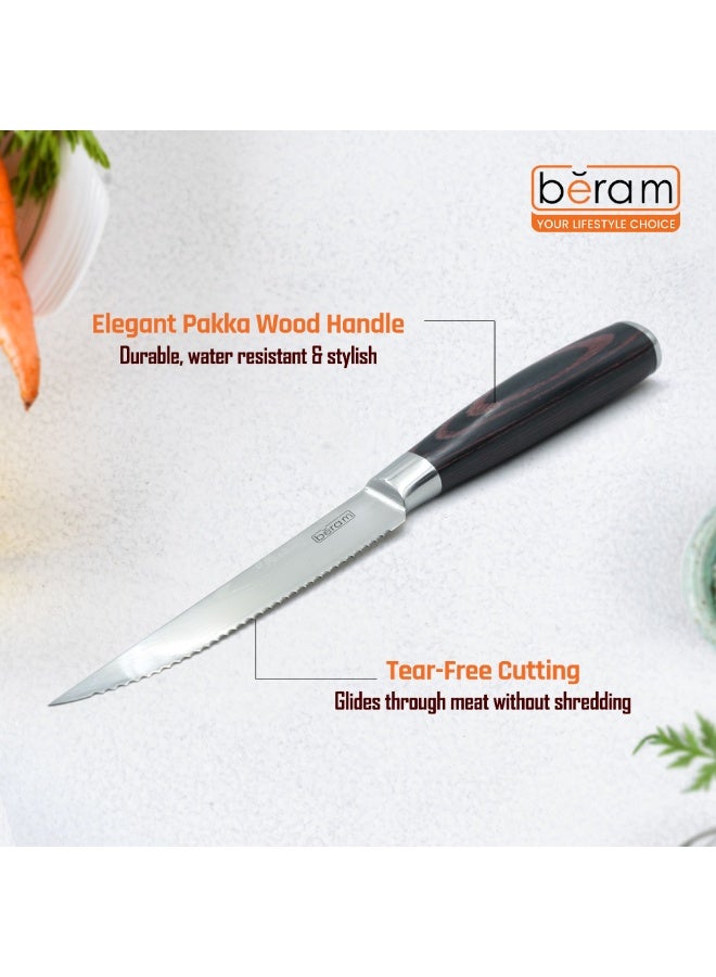 بيرام سكين ستيك بيرام 4.5 بوصة بمقبض خشب باكا وشفرة من الفولاذ المقاوم للصدأ 3CR13 – متين، مريح، قطع سلس، مناسب للتزيين والاستخدام اليومي في المطبخ - Image 3