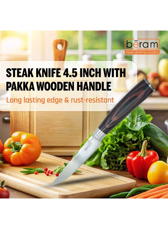بيرام سكين ستيك بيرام 4.5 بوصة بمقبض خشب باكا وشفرة من الفولاذ المقاوم للصدأ 3CR13 – متين، مريح، قطع سلس، مناسب للتزيين والاستخدام اليومي في المطبخ - Image 4