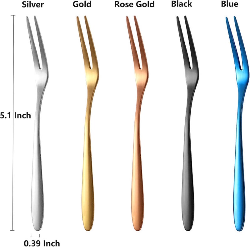 Asanta 5 PCS Small Fruit Fork, 5.1 Inch Stainless Steel Dessert Forks, Mini Fruit Forks for Appetizer Cake Cocktail, Tiny Cute Salad Forks for Party, Home, Mix Color (Silver/Gold/Rose Gold/Black/Blue) - Image 2