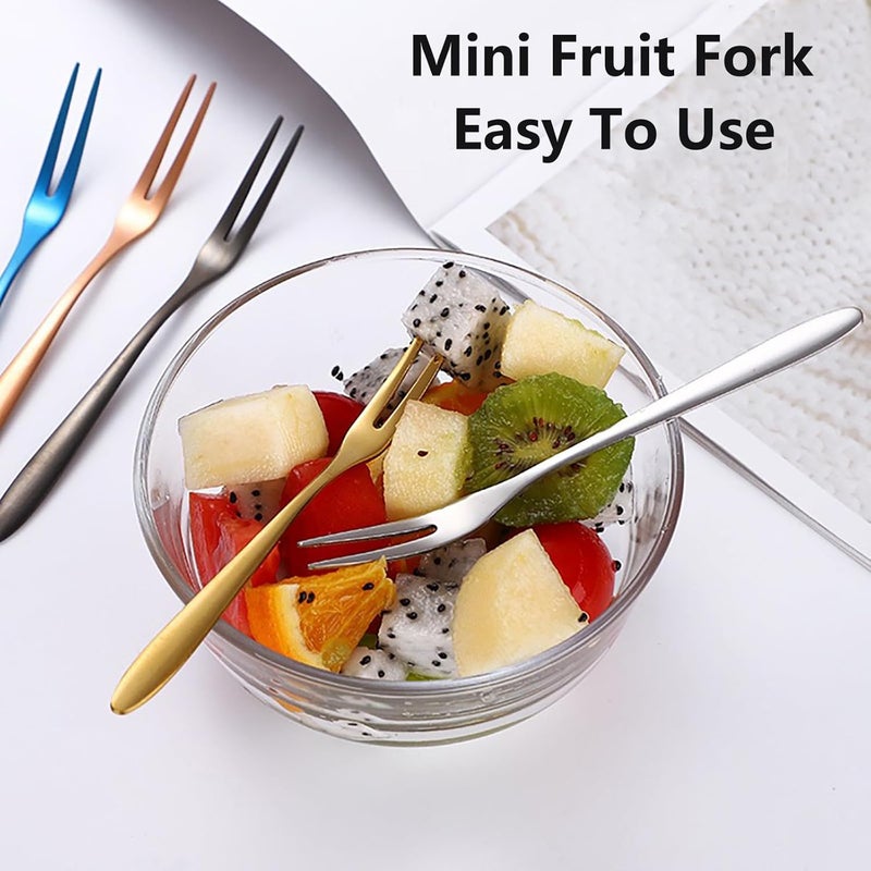 Asanta 5 PCS Small Fruit Fork, 5.1 Inch Stainless Steel Dessert Forks, Mini Fruit Forks for Appetizer Cake Cocktail, Tiny Cute Salad Forks for Party, Home, Mix Color (Silver/Gold/Rose Gold/Black/Blue) - Image 4