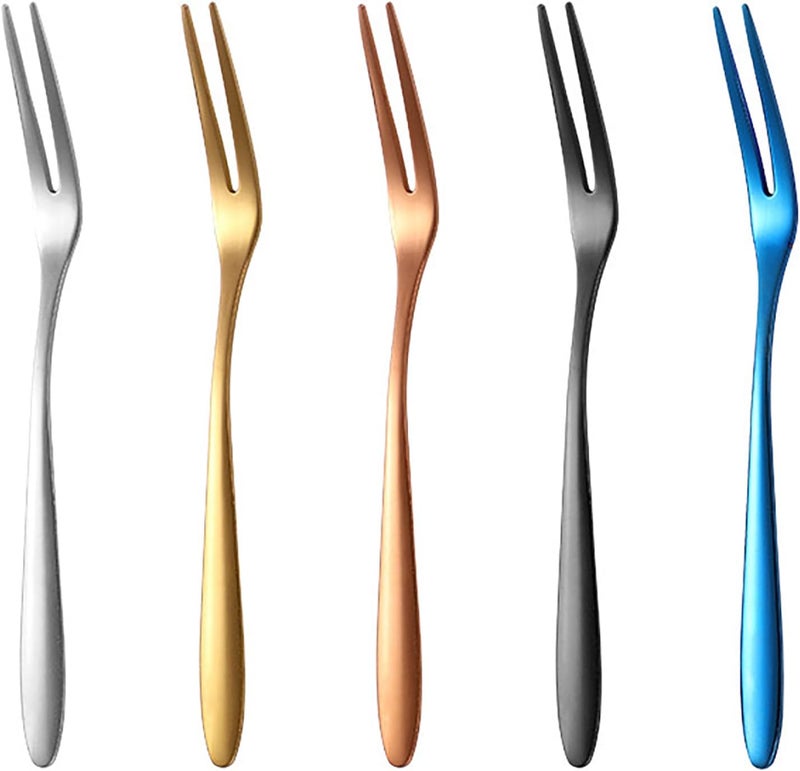 Asanta 5 PCS Small Fruit Fork, 5.1 Inch Stainless Steel Dessert Forks, Mini Fruit Forks for Appetizer Cake Cocktail, Tiny Cute Salad Forks for Party, Home, Mix Color (Silver/Gold/Rose Gold/Black/Blue) - Image 1