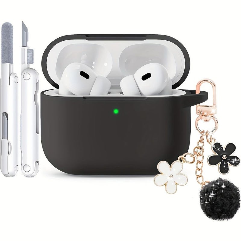 Pink Color Soft Shell Protective Case For Airpods 3 With Keychain Ball Charm And Cleaning Kit - Image 3