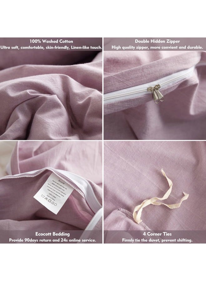 ECOCOTT Light Purple Duvet Cover Queen Size - 100% Washed Cotton Durable Soft Comfortable Duvet Cover Set 3 Piece Duvet Cover with Zipper (Light Purple, 90" x 90") - Image 5